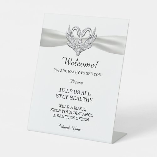 White Ribbon Silver Swans Wedding Safety  Pedestal Sign