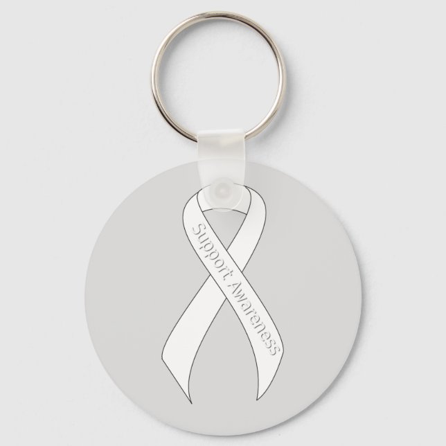 White Ribbon Support Awareness Keychain (Front)
