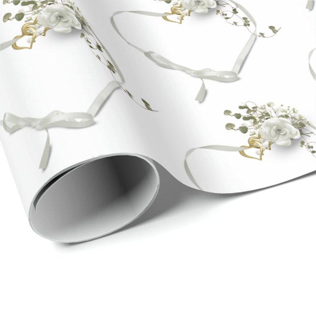 white ribbon wedding heart wrapping paper (Roll Corner)