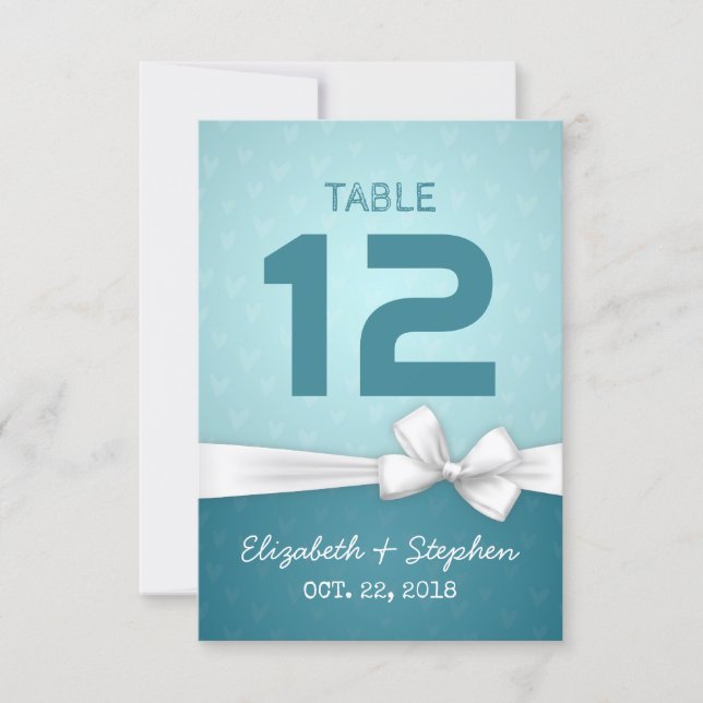 White Ribbon Wedding Seating Place Table Number (Front)