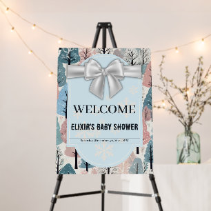 White Ribbon Winter Forest Snowflakes Baby Shower Foam Board