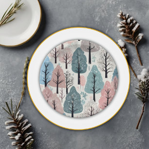 White Ribbon Winter Forest Snowflakes Baby Shower Paper Plates