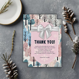 White Ribbon Winter Forest Snowflakes Baby Shower Thank You Card