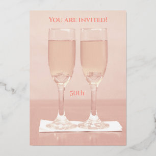 White Rings Rose Gold 50th Wedding Anniversary Foil Invitation