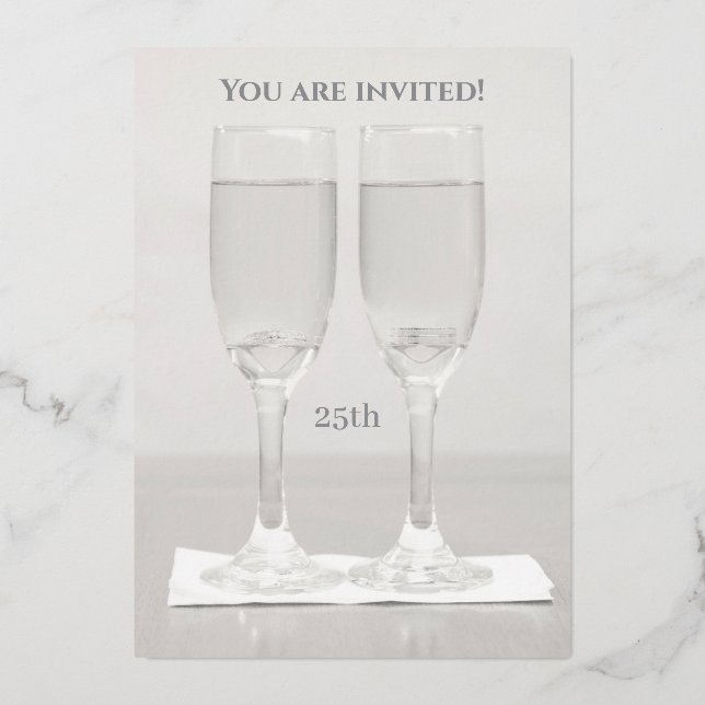 White Rings Silver 25th Wedding Anniversary  Foil Invitation (Back)