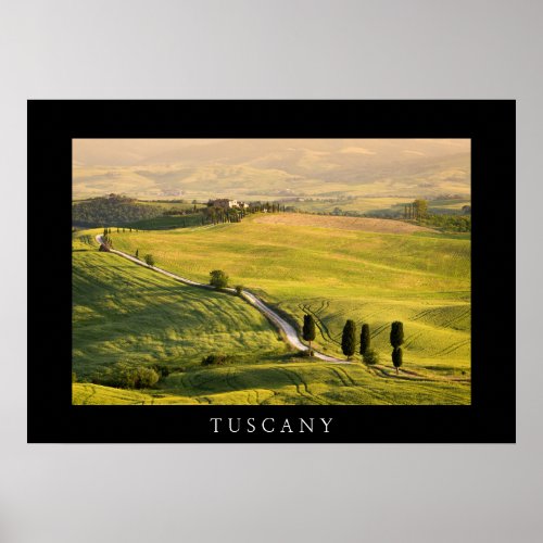 White road in Tuscany landscape black poster print