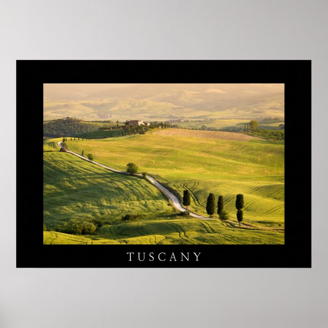 White road in Tuscany landscape black poster print (Front)