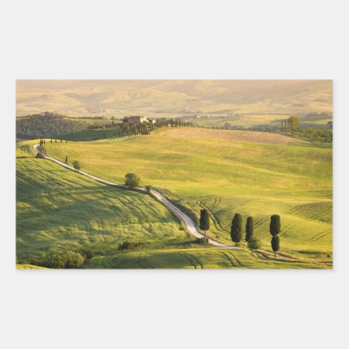 White road in Tuscany landscape rectangle sticker