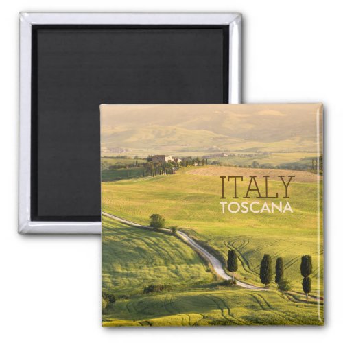 White road in Tuscany landscape text magnet