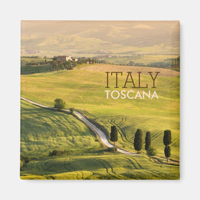 White road in Tuscany landscape text magnet (Front)