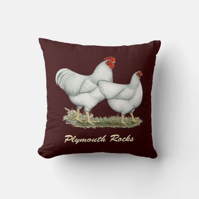 White Rock Chickens Throw Pillow (Front)