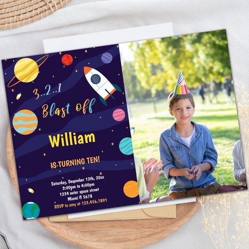 White Rocket Outer Space Birthday Invitations phot