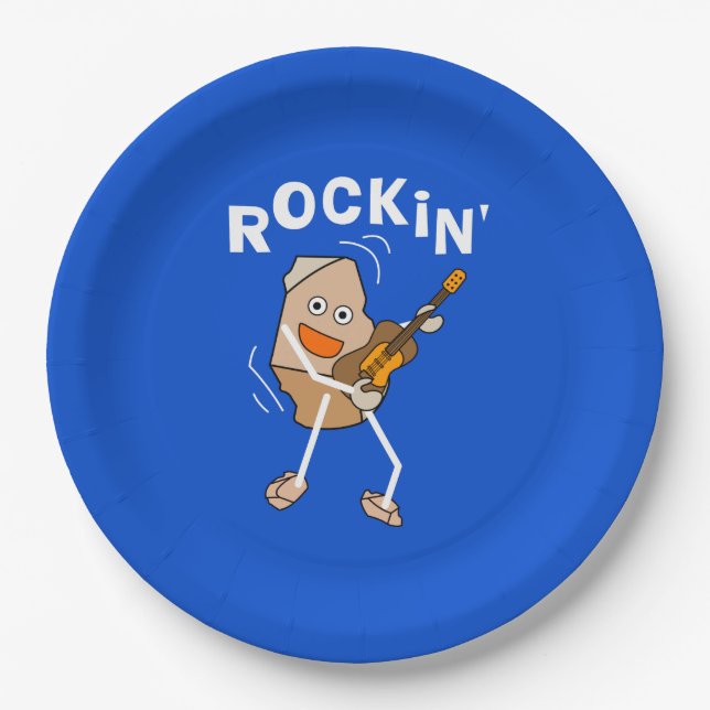 White Rockin' Guitar Paper Plates (Front)