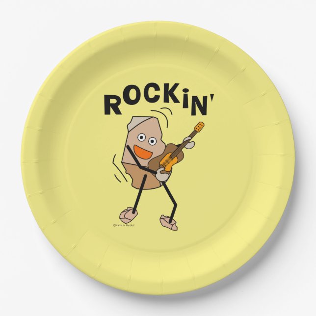 White Rockin' Guitar Paper Plates (Front)