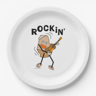 White Rockin' Guitar Paper Plates