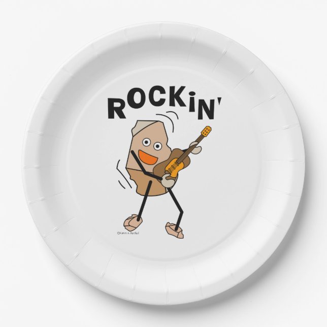 White Rockin' Guitar Paper Plates (Front)