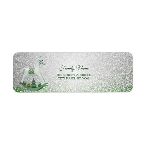 White Rocking Horse Green Christmas Return Address Label