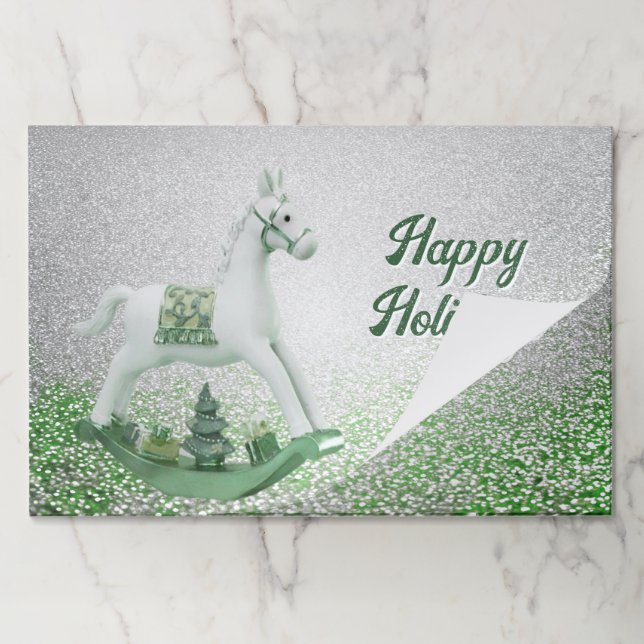 White Rocking Horse Holiday Tearaway placemat (Folded)
