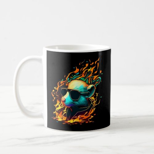 White RockN Roll Rat With Sunglasses On Fire Coffee Mug