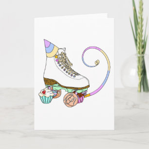 White Roller Skate Birthday Party Cake Card