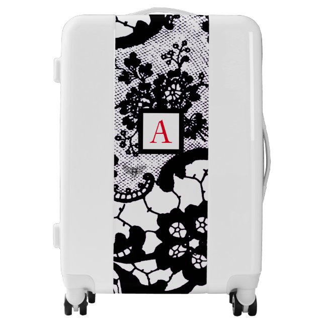 WHITE ROLLING LUGGAGE CUSTOM INITIAL LACE PATTERN (Front)