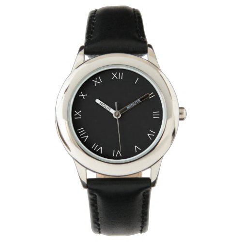 White Roman Numbers On Black cn Watch