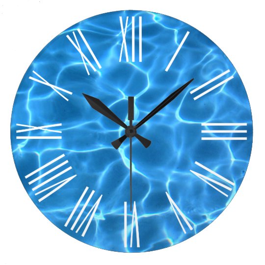 white-roman-numerals-aqua-blue-swimming-pool-large-clock-zazzle