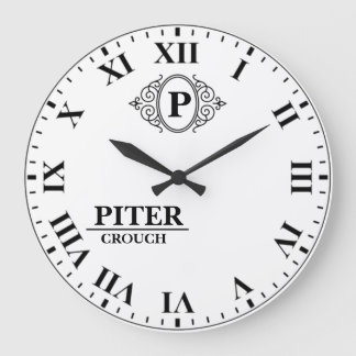 White Roman Numerals Monogram Classic Luxury Large Clock