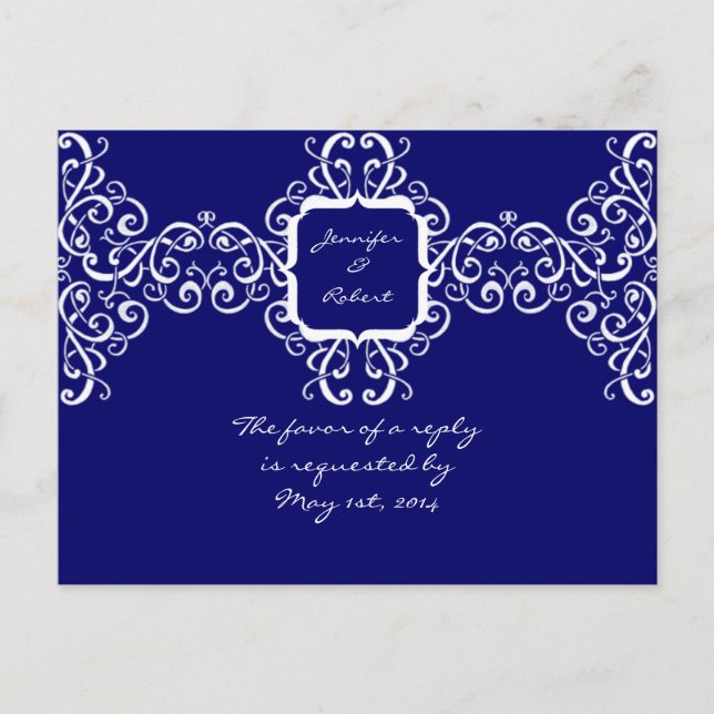 White Romance Monogram RSVP Postcard (Front)