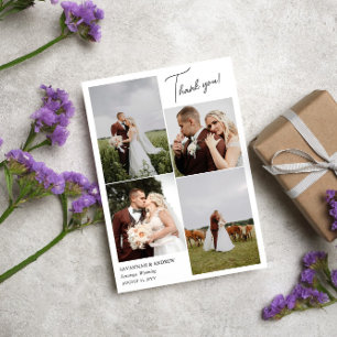 White Romantic 6 Wedding Photos Thank You Note