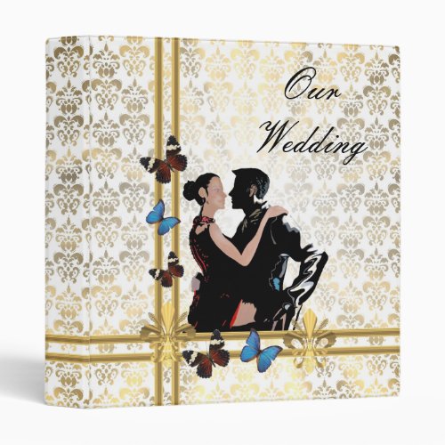 White romantic damask lace wedding album 3 ring binder