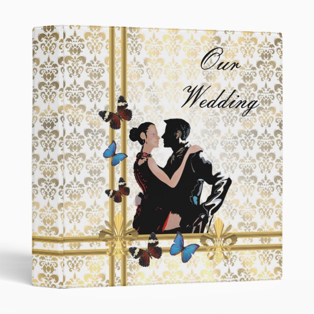 White romantic damask lace wedding album 3 ring binder (Front/Spine)