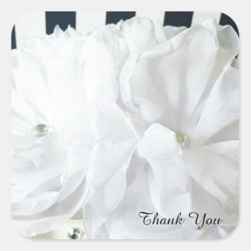 White Romantic Floral Thank You Square Sticker