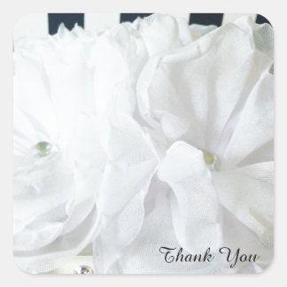 White Romantic Floral Thank You Square Sticker
