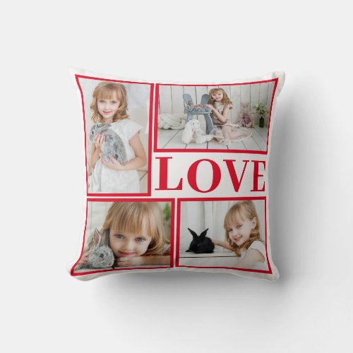 White Romantic Love 4 Pics Collage Valentines Day Throw Pillow