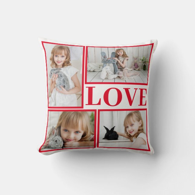 White Romantic Love 4 Pics Collage Valentine's Day Throw Pillow (Front)