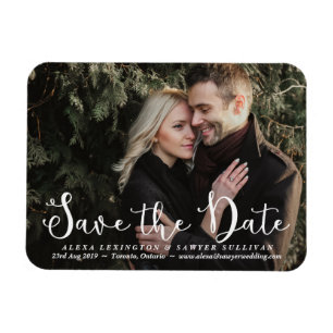 White Romantic Script Photo Save the Date Magnet