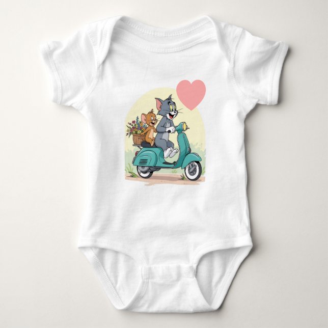White romper with beautiful Tom Jerry design  (Front)