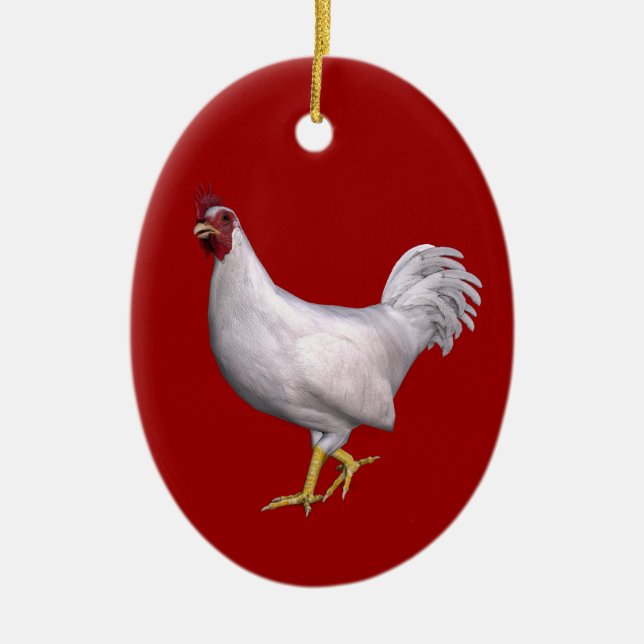 White Rooster Ceramic Ornament (Front)