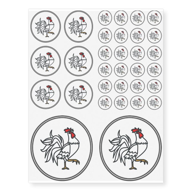 White Rooster  - Fish Prawn Crab Collection Temporary Tattoos (Front)