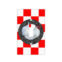 White Rooster on Red Check