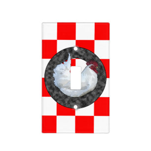 White Rooster on Red Check Light Switch Cover