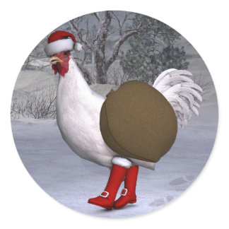 White Rooster Santa Claus Classic Round Sticker