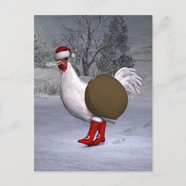 White Rooster Santa Claus Holiday Postcard (Front)