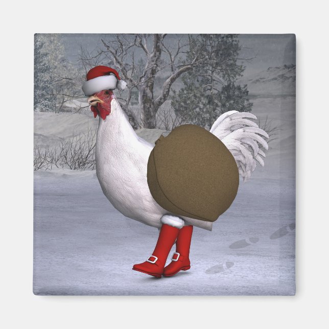 White Rooster Santa Claus Magnet (Front)