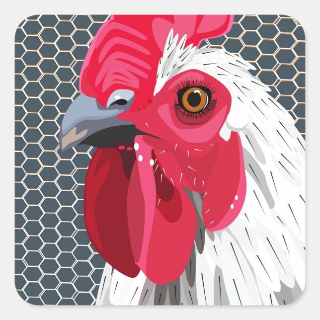 White rooster square sticker (Front)