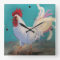 White Rooster Wall Clock Turquoise (w/markers)