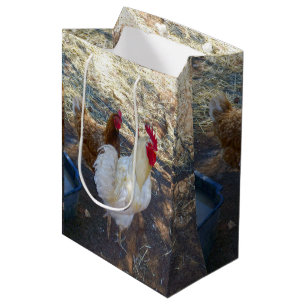White Rooster With His Hen, Medium Gift Bag