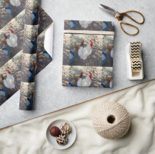 White Rooster With His Hen, Wrapping Paper