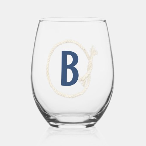 White Rope Frame With Monogram Stemless Wine Glass